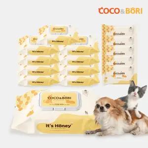 코코와보리 레이온 100% 캡형 80매 강아지 고양이 물티슈 65gsm 도톰 엠보 펫 바디 티슈 10팩(+휴대용 5개)