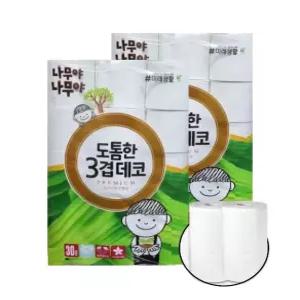 나무야 나무야 도톰한 3겹 데코프리미엄 화장지(린넨향) 30m 30롤 2팩+키친타월 100매 2롤