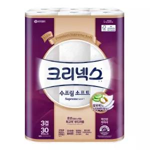 크리넥스 수프림 소프트 3겹 화장지 27m, 30롤, 1개