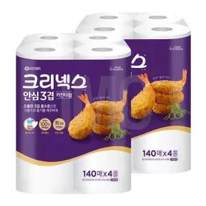크리넥스 안심3겹 키친타올 140매 4롤, 2개