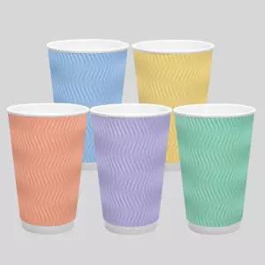 실속형 3중 단열 종이컵 웨이브 파스텔 혼합5종 16oz 500개