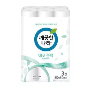 깨끗한나라 에코 순백 엠보싱 3겹 30m 30롤 화장지