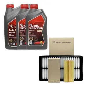 올뉴싼타페MX5 가솔린 엔진오일 에스오일 세븐레드9 0W30 6리터 순정 필터 세트