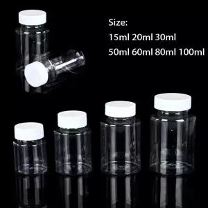 530pcs 리필 용 병 15ml 20ml 30ml 50ml 60ml 80ml 100ml 플라스틱 PET 투명 빈 인감 컨테이너 (스크류 캡