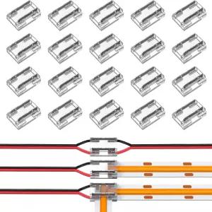 VISDOL 20pcs COB LED 라이트 커넥터 5mm 2핀 9인치 1개 스트립 9가지 연결 방법 테이프 IP20 투명