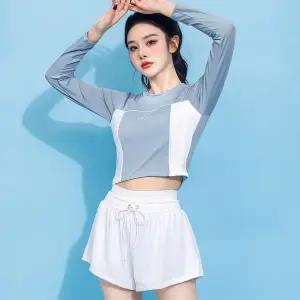 수영복 여성 래쉬가드 세트 크롭 반바지 패드내장 체형커버 속건 통기성 스포티 2색상