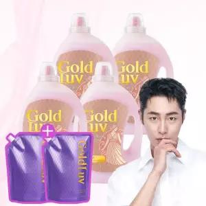 골드럽 섬유유연제 용기 3.2L 4개+세탁세제 리필 500ml 2팩