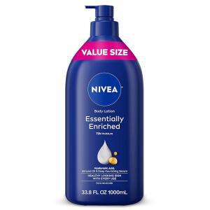 히알루론산, 아몬드 오일, 딥 뉴트리션 세럼이 함유된 매우 건조한 피부를 위한 NIVEA 에센셜 강화 바디 로션, 72시간 바디 모이스처라이저, 33.8 Fl Oz 밸류 사이즈 펌프 보틀