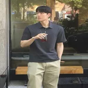헤지스 남성 26SS [시즌오프][HAZZYS WAVE] 차콜 냉감 시어서커 카라 티셔츠 HZTS6B600CG