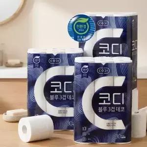 블루 3겹 데코 화장지 27m 30롤 3팩