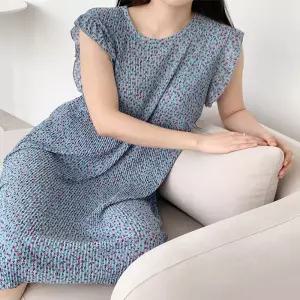 마키나 플라워 슬리브리스 홈웨어 원피스