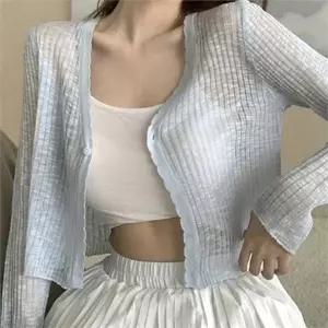여름 가디건 얇은 니트 크롭 시스루 가디건 썸머