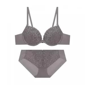 ELLE INNERWEAR 아델라 딥브이 레이스 브라 팬티 세트 - 로지그레이 2278114