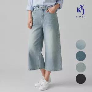 김영주골프 여름 와이드핏 데님 팬츠 밴딩 여성 8부 청반바지 DQMLHS83