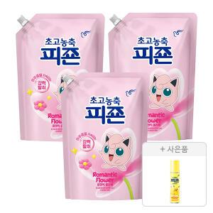 초고농축피죤 오리지널 로맨틱플라워 1.3L, 3개 + 증정 (스프레이피죤 옐로미모사 120ml, 1개)  [포켓몬에디션]