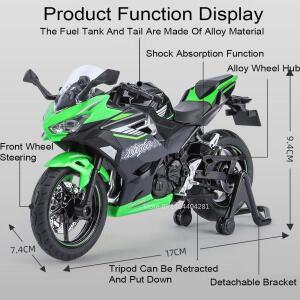1:12 가와사키 닌자 400 ZX6R 합금 오토바이 다이캐스트 모델 미니어처 장난감 자동차 앞바퀴 조향 라이트