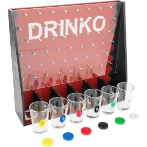 Drinko 음주 게임 그룹 및 커플을 위한 소셜 샷 글라스 파티 재미 - 다색 유리 금속 못이 있는 내구성 보드