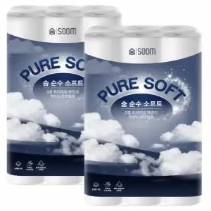 숨 순수 소프트 3겹 30m 30롤 2팩 100% 천연펄프 무형광 화장지