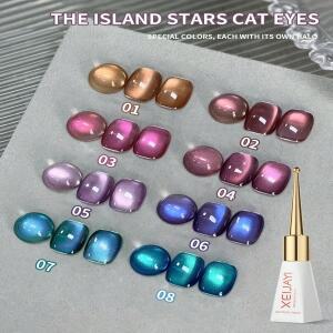 XEIJAYI 10ml 8색상 더 아일랜드 스타즈 캣아이 젤 네일 폴리쉬 - 오래 지속되는 광택 네일아트 (살롱 DIY