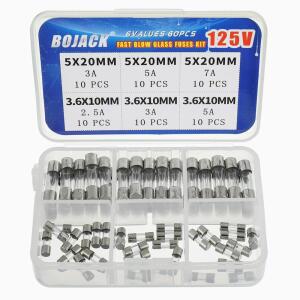 BOJACK 크리스마스 라이트 퓨즈 5X20MM 125V 3A 5A 7A 패스트 블로우 글래스 3.6X10MM 미니 2.5A 구색 키트 BJ-125V-6V60P ㅣ4Q
