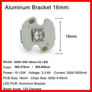 365nm 10W 5050 UV LED 비드 고출력 발광 다이오드 칩 4칩 8 30 60도 렌즈(홀더 포함)