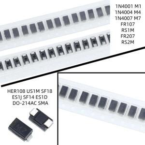 2000PCS 1N4001 M1 M4 M7 FR107 RS1M HER108 SF18 ES1J DO-214AC SMA 정류기 다이오드 텐트