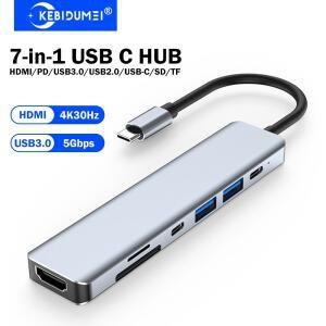 KEBIDUMEI 7-in-1 USB C 도킹 스테이션 3.0 허브 5Gbps  - HDMI/USB3.0/PD100W/SD/TF/USB-C 노트북용 분배