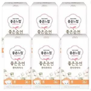 좋은느낌 순면커버 유기농 팬티라이너 롱 36개입 x6팩