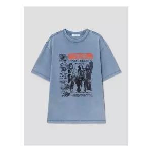 에잇세컨즈 가먼트다잉 락밴드 그래픽 반소매티 스카이 블루 456542CM7Q 1324824