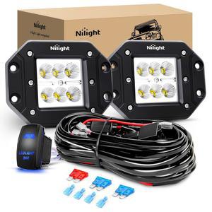 NILIGHT LED 라이트 바 2PCS 18W 플러시 마운트 플러드 오프 로드 12V 5핀 로커 스위치 배선 하네스 키트 모델: ZH075 ㅣCZ