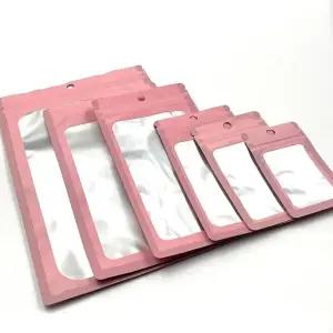 걸이형 지퍼백 핑크 (8cmX14cm) 컬러지퍼백 칼라지퍼백 타공지퍼백 (WE4D24A)
