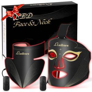 레드 라이트 테라피 마스크 세트, 얼굴 및 목용 LED 테라피, 근적외선 850nm 630nm, 5 기어 에너지 조정, 블랙