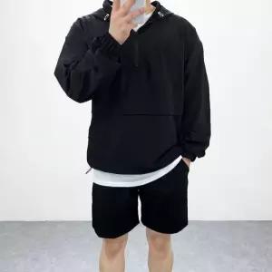 [엠클로]남자 오버핏 맥스 스트링 반집업 바람막이 아노락 후드티 4컬러