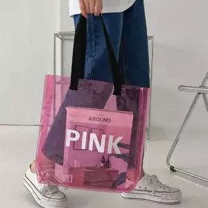 ( )여름 바캉스 피크닉 물놀이 pvc 비치 백 가방 핑크 가벼운 투명 비치백 여름백 휴양지