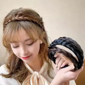 벼머리 띠 땋은머리 가발 헤어밴드 가채 머리띠 댕기 꽈배기 브라운 블랙 앞 밴드 머리