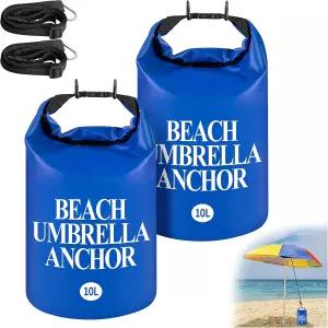 DECOHS 2팩 비치 우산 무게 모래주머니 500D PVC 헤비 듀티 여름 캐노피 텐트 10L/25LB 충전식 태양 모래