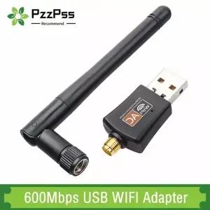 PzzPss 듀얼 밴드 600Mbps USB 와이파이 어댑터 안테나 포함 PC 미니 컴퓨터 네트워크 카드 리시버