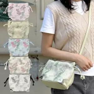 화사한 미니 버킷 예쁜 꽃무늬 캐주얼 데일리 가방_25513284