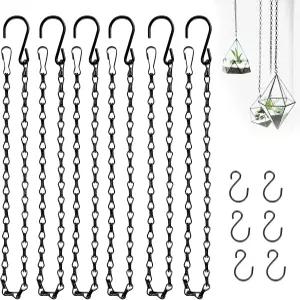 Urkupoo 6PCS 걸이 체인 S 훅 클립이 달린 24.2인치 롱 식물용 조절식 블랙 메탈 표지판 버드 피더 윈드
