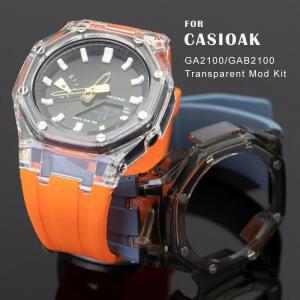 호환용 카시오 지샥 GA2100 GAB2100 고무 밴드 스트랩 2100 교체 스트랩 투명 케이스 어댑터 키트