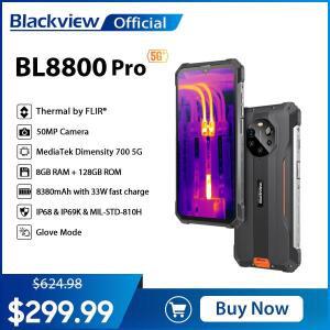 Blackview BL8800 Pro 열화상 카메라 FLIR 휴대폰, 5G 견고한 스마트폰 방수, 8GB+128GB 8380mAh, 33W 충전