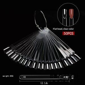 50개 네일 팁 디스플레이 키트 투명 자연색 컬러 타원형 팬 스타일 UV 젤 폴리쉬 견본 연습용 매니큐어 도