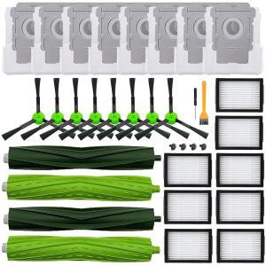 26 팩 교체 부품 액세서리 IROBOT ROOMBA I3+ I7+ I4 I6+I8+ /PLUS E5 E6 E7 J7 I5+J5+ I E&J 시리즈 진공 청소기 롤러 브러시 2개 필터 8개 사이드 백 8개에 호환됩니다 hMZ