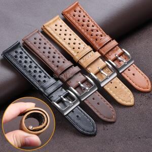 18mm 20mm 22mm 빈티지  호환용 가죽 스트랩 남성 여성 유니버설 소 호환용 가죽 시계 밴드 통기성 팔찌 스