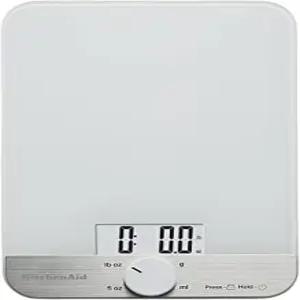 키친에이드 KQ908 유리 표면 11파운드 용량의 디지털 주방 및 식품 저울 흰색