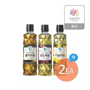 청정원 고급식용유 500ml 3종(올리브유/카놀라유/포도씨유) 2개 골라담기