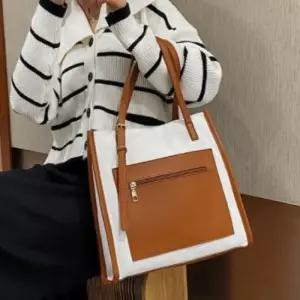 캔버스백 가죽가방 사각토트백 브라운가방 토트백 숄더백 여성 토트 직장인숄더백