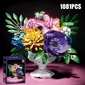 08 꽃 정원 분재 블록 홈 장식 영원한 꽃다발 MOC 브릭 발렌타인 데이 선물