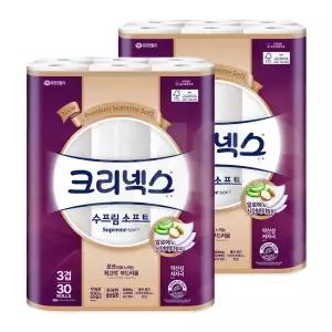 크리넥스 수프림 소프트 3겹 화장지 27m, 30롤, 2개