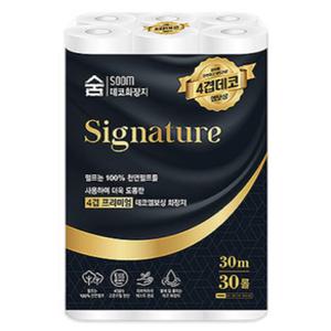100% 천연펄프 숨시그니처 4겹 30m x 30롤(2팩) 총 60롤